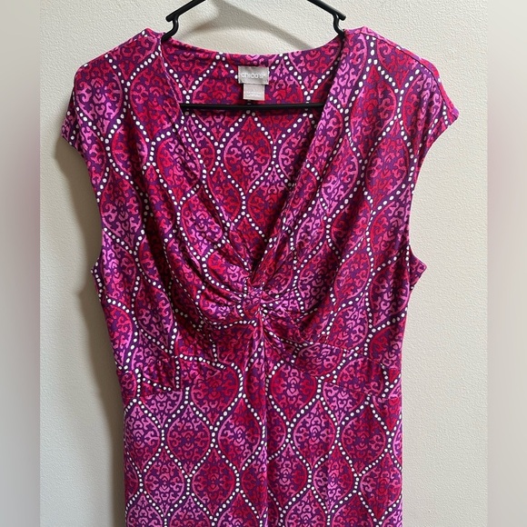 Chico’s Pink & Purple Paisley Front Knot Maxi Dress Bohemian Women’s 1/8/10 - Picture 2 of 8